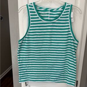 J. Crew Factory Green and White Striped Tank Top